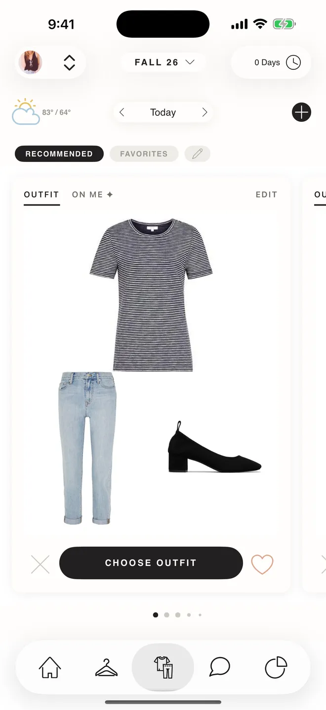 Cladwell daily outfit with a striped shirt, jeans, and shoes for the weather.
