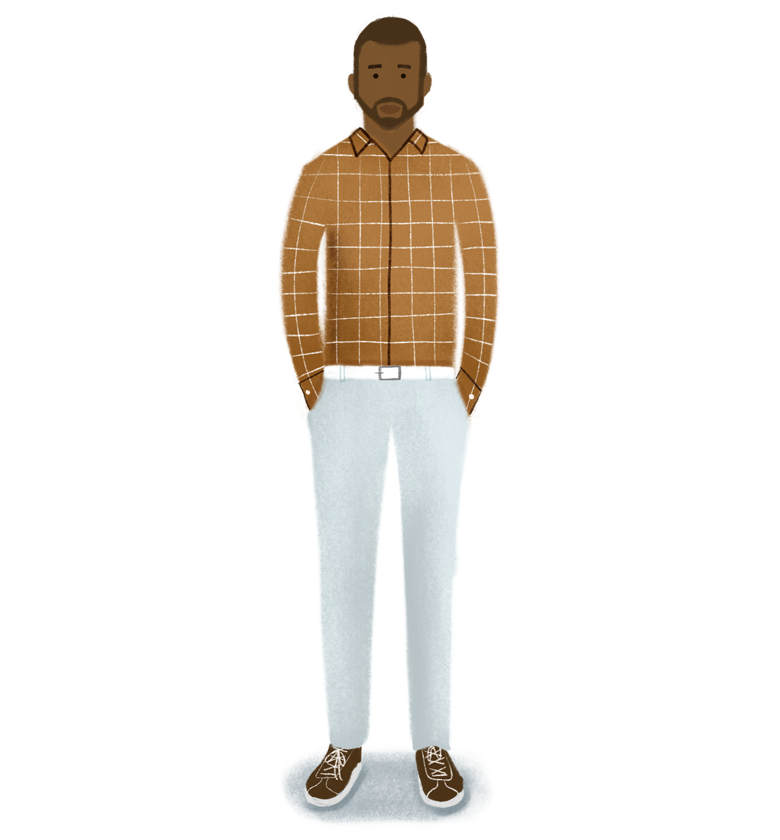 Cladwell app illustration of a man in a checked shirt and light pants