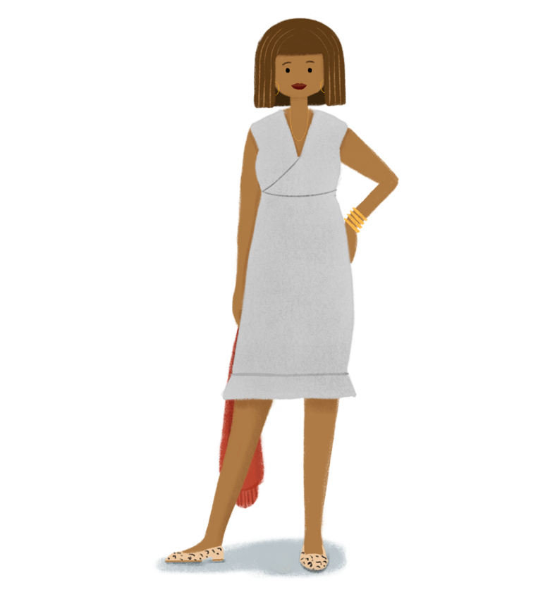 Cladwell app illustration of a woman in a wrap dress and flats